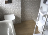 Extended family bathroom, fully tiled in Porcelanosa tiles
